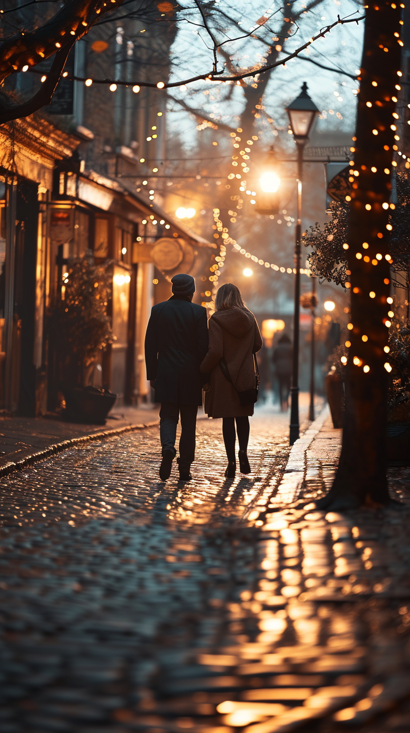 Romantic couple walking on a street