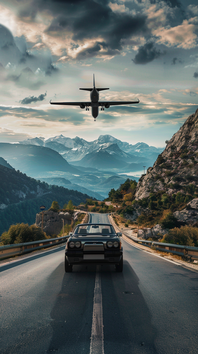 Couple Driving Car on Mountain Road