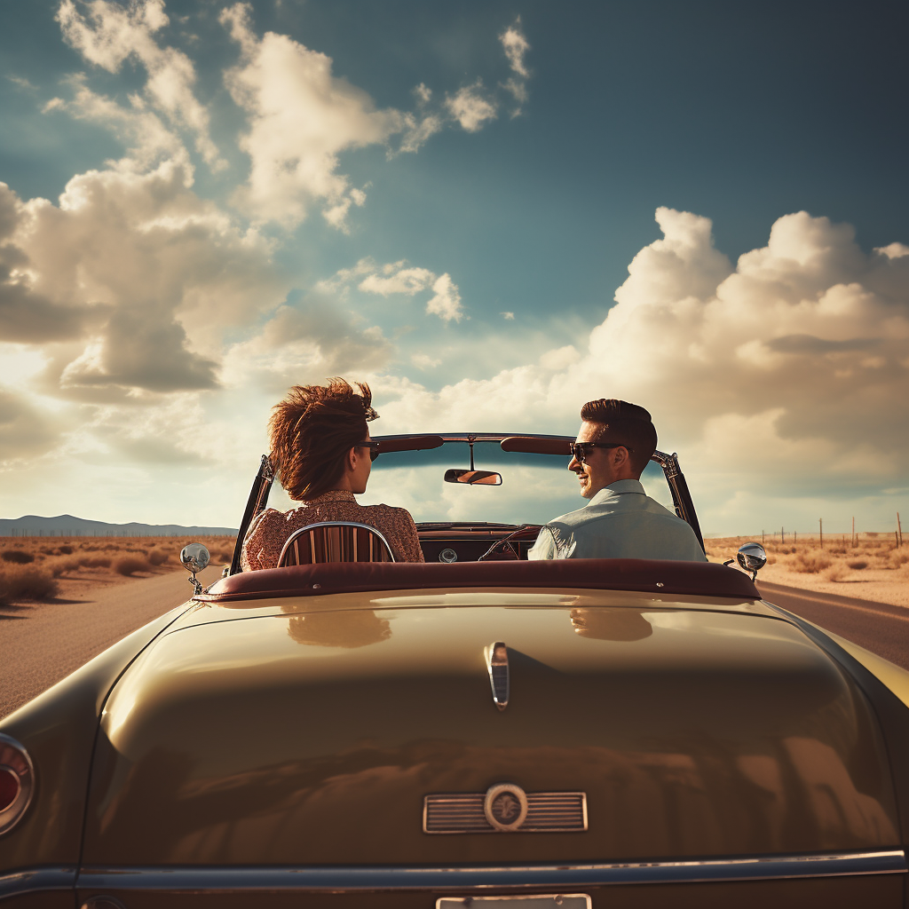 Happy couple enjoying car ride