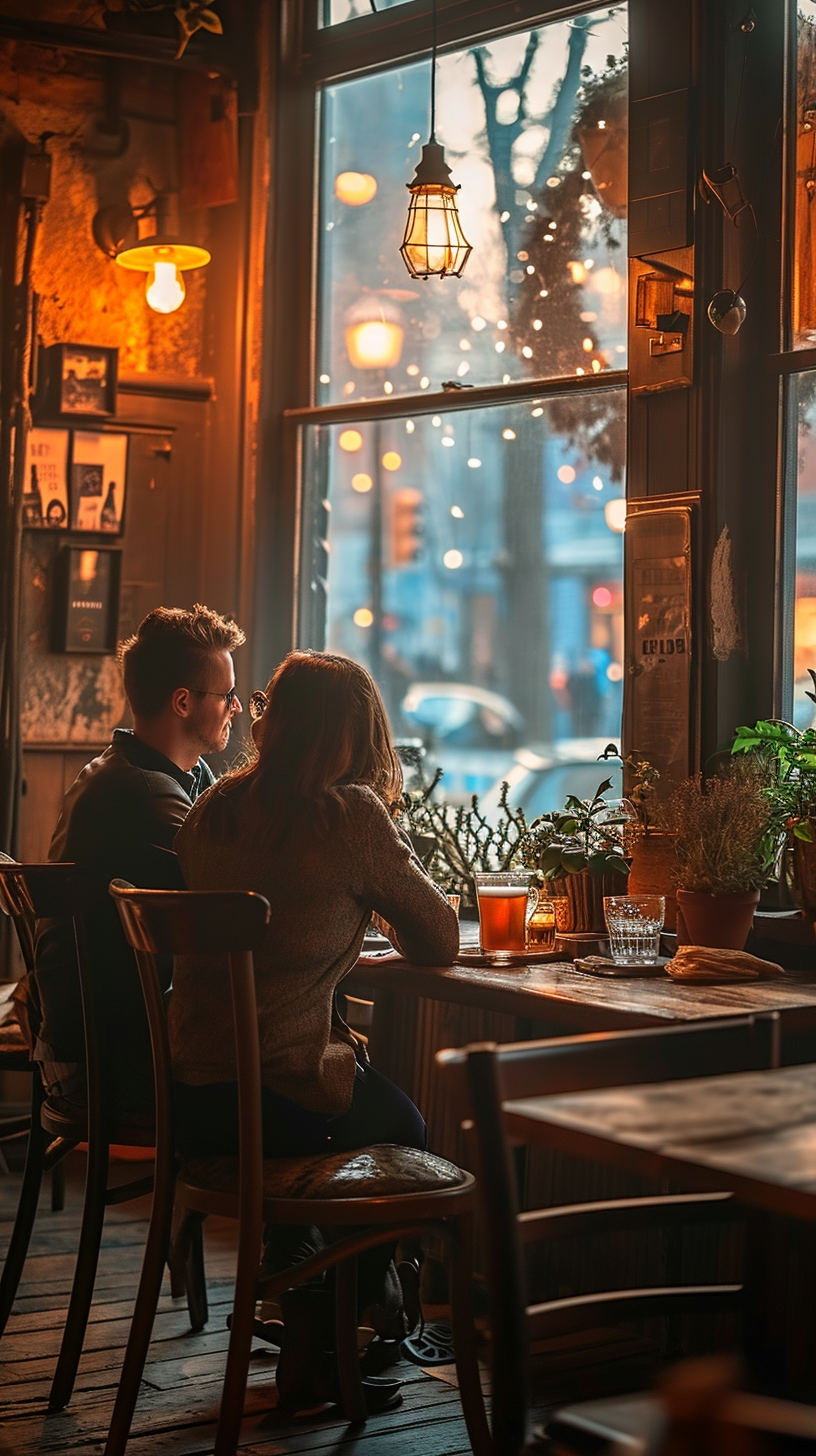 couple sitting at charming cafe table