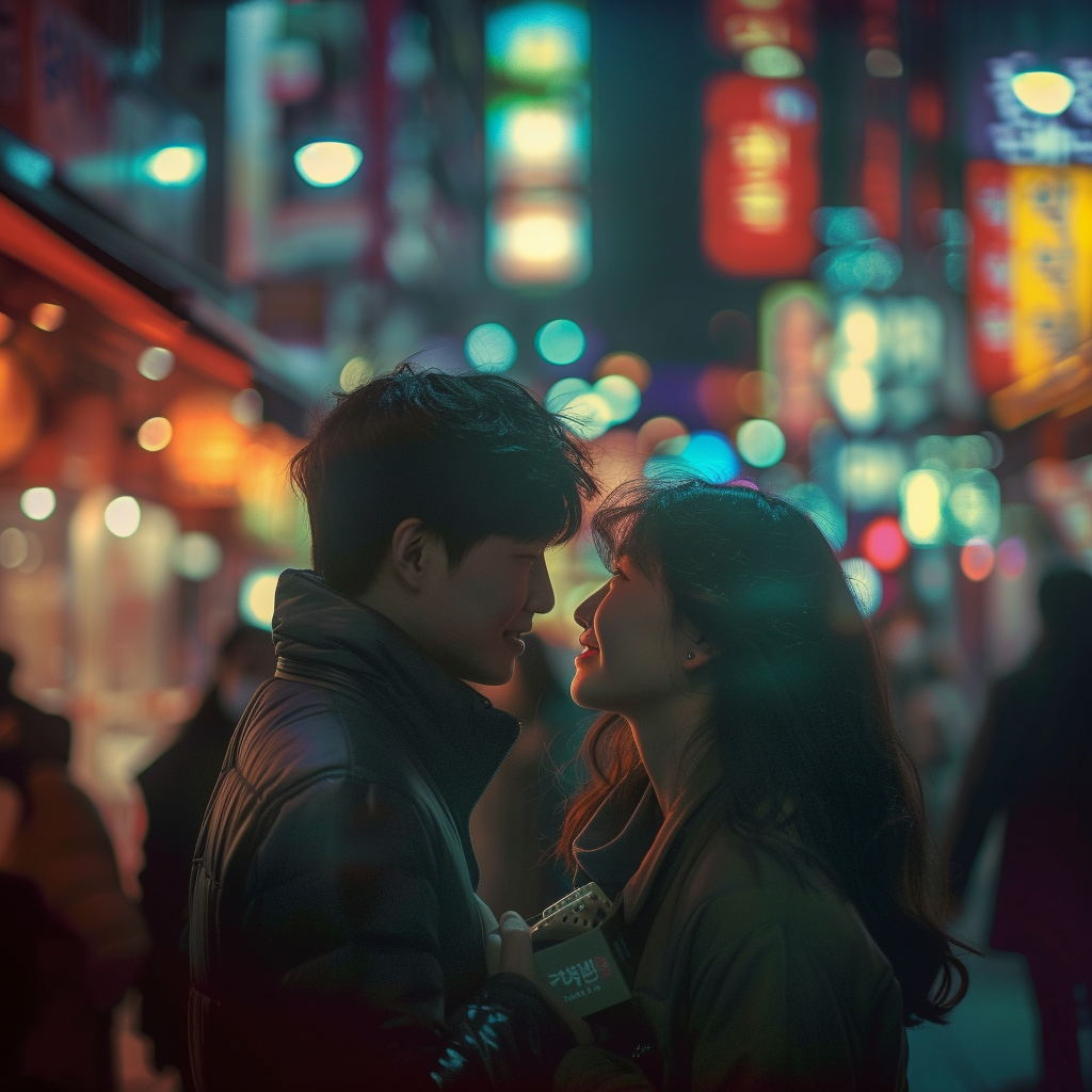 Couple woman giving chocolates on Valentine's Day
