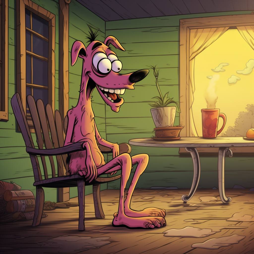 Courage the Cowardly Dog sitting on the porch