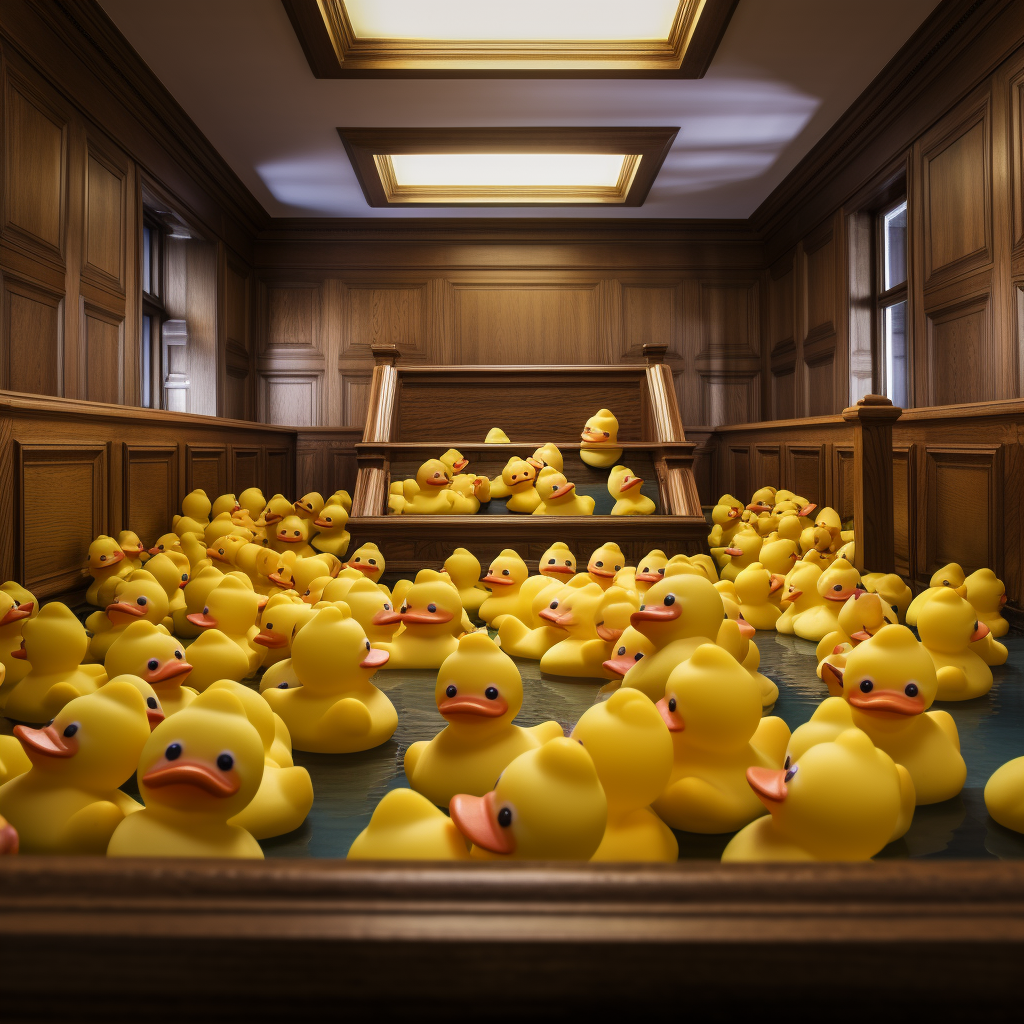 Rubber ducks in a courtroom