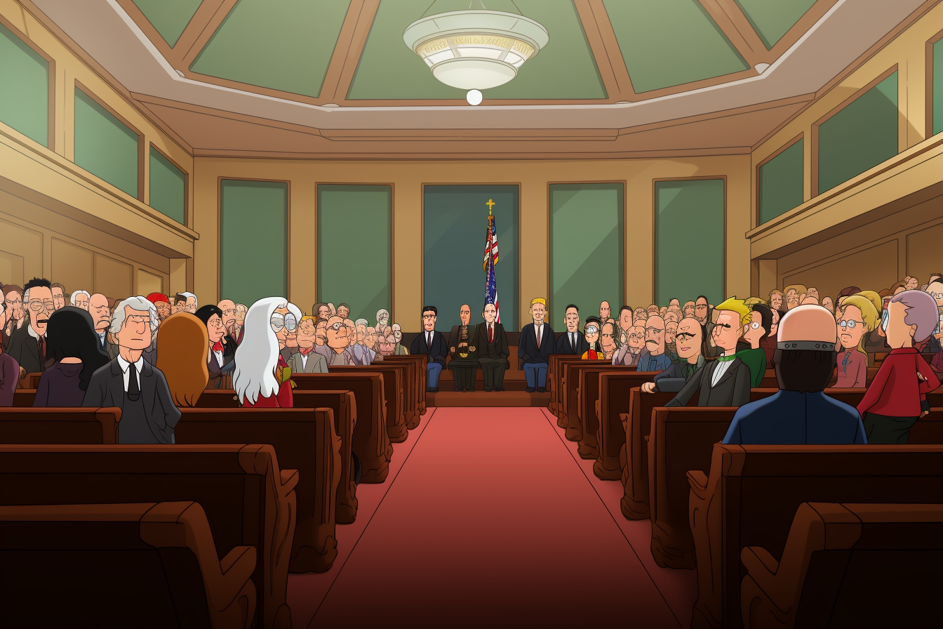 Judge presiding over a courtroom scene