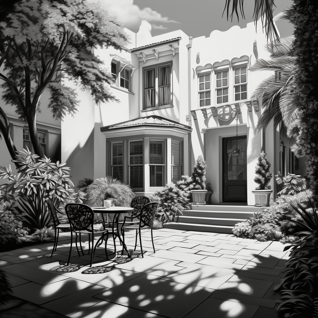 Beautiful black and white courtyard house