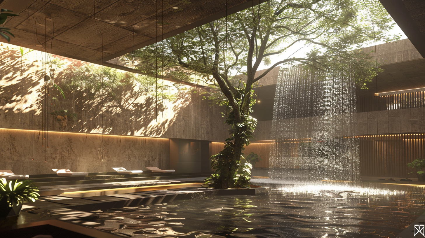 Courtyard with Modern Waterfall Feature