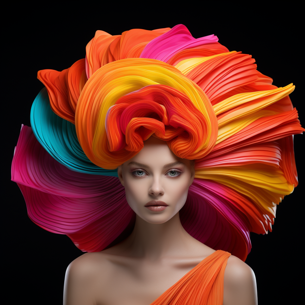 Couture fashion portrait with vibrant headpiece