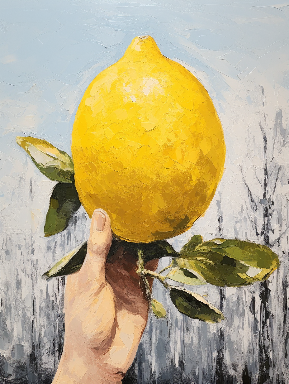 Close-up of a Bold Brush Stroke Acrylic Painting of a Lemon