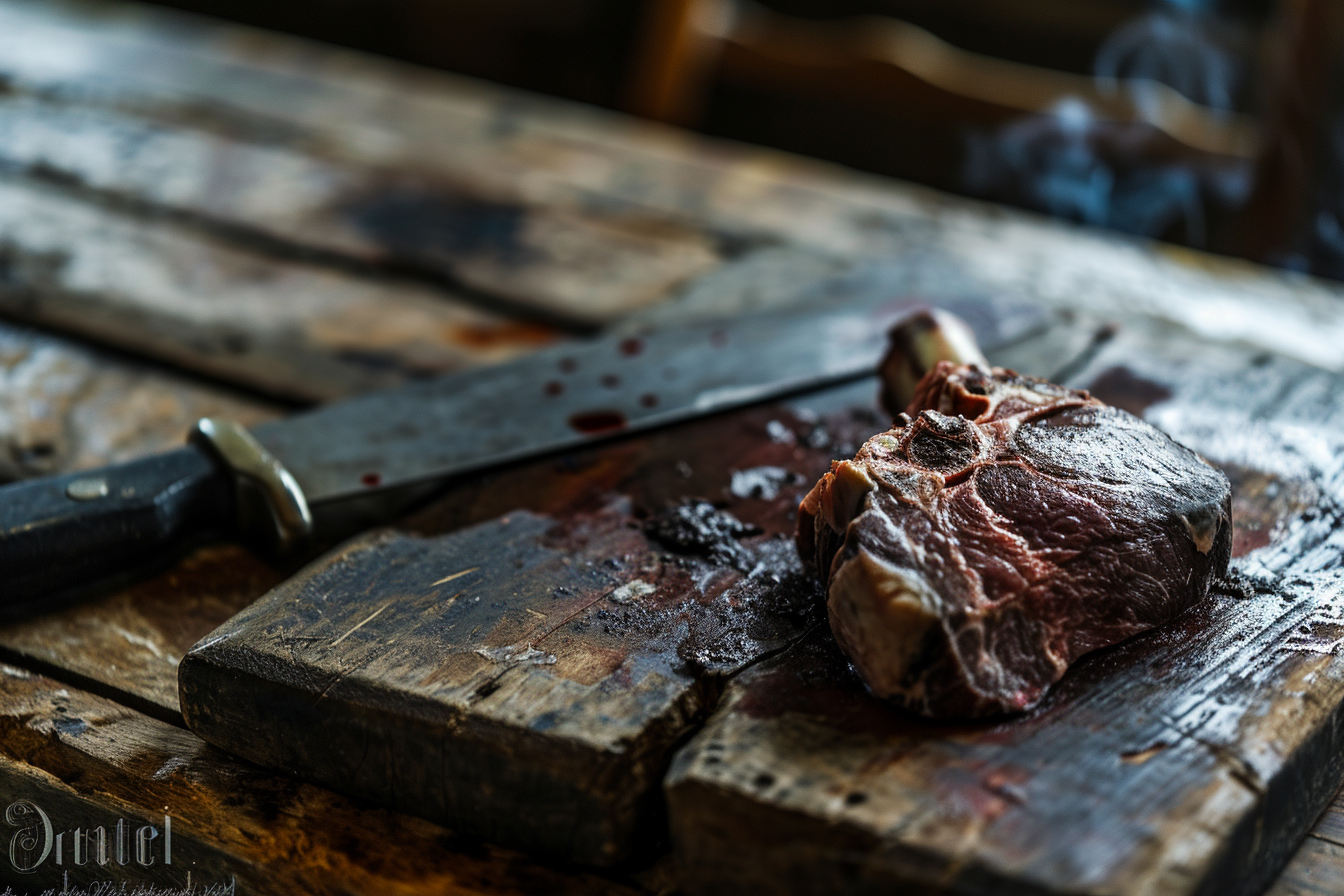 Image of a cow heart with butcher cleaver