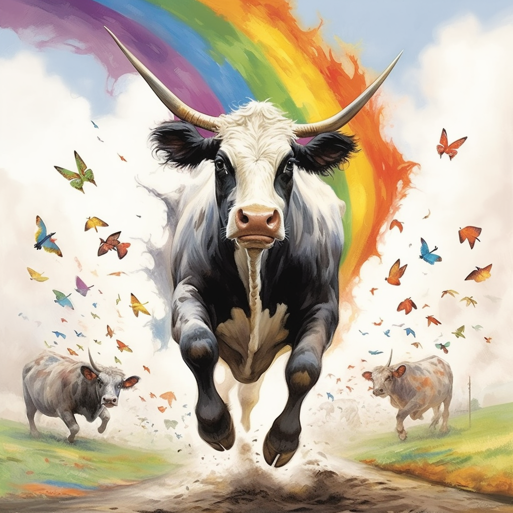 Cow Running Rainbow Birds Wrap