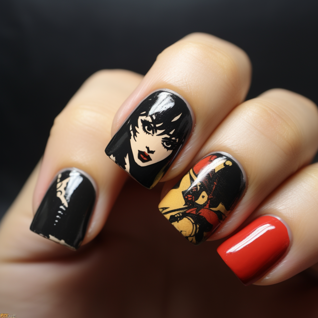 Cowboy Bebop nail art in dark and spooky theme