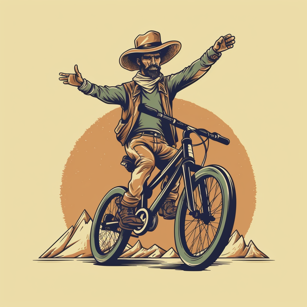 Illustration of a cowboy riding a bike