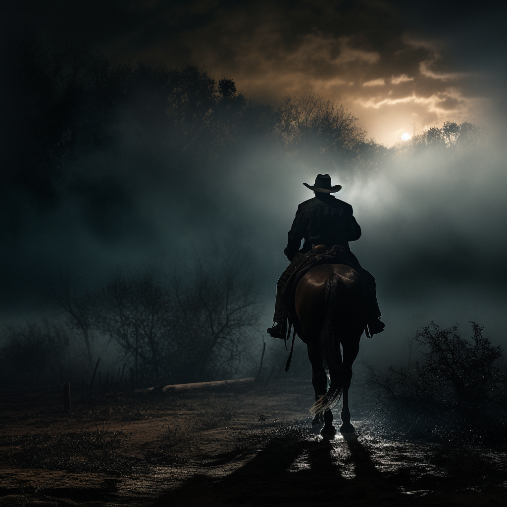 Silhouetted Cowboy on Horse at Night