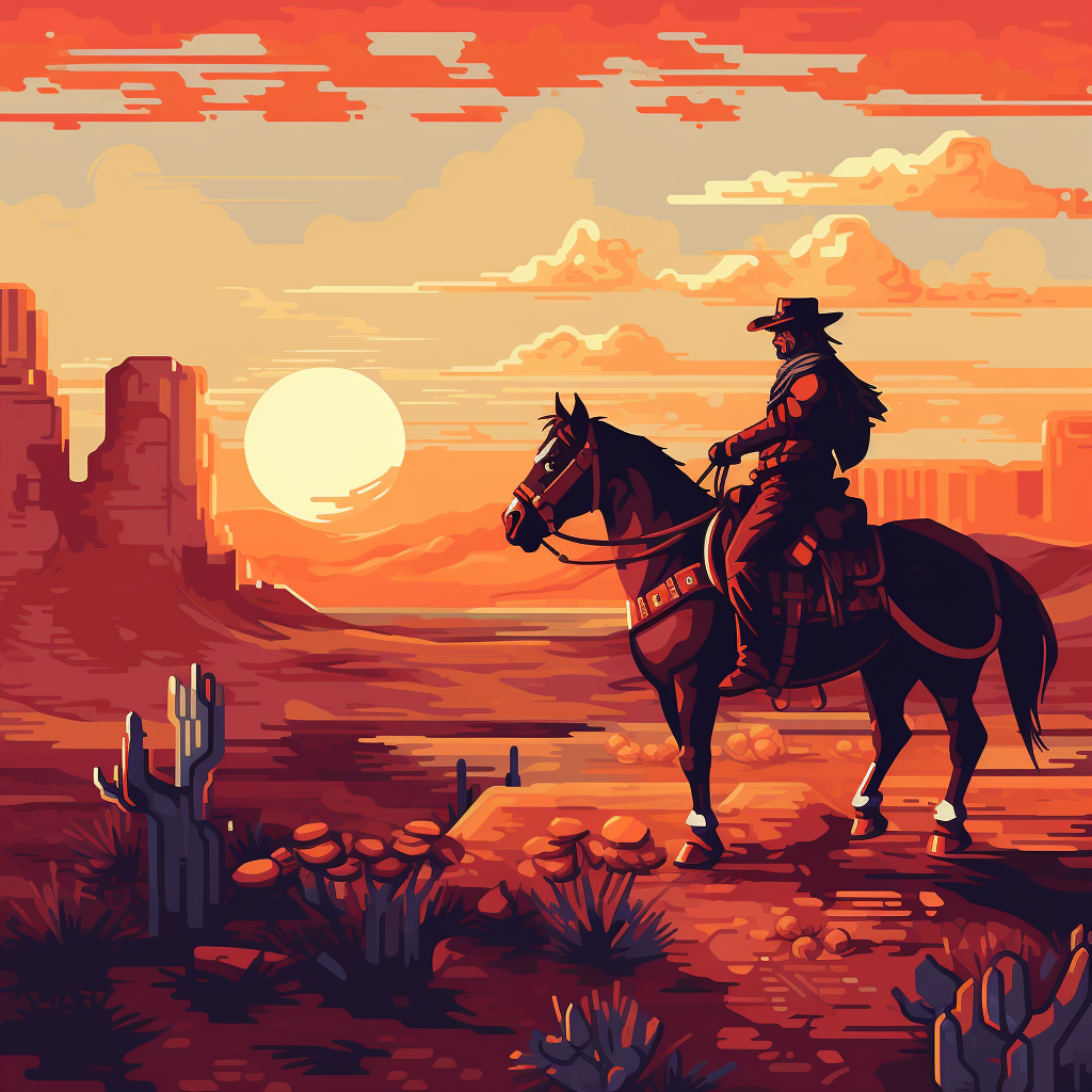 Pixel art of a cowboy on a horse