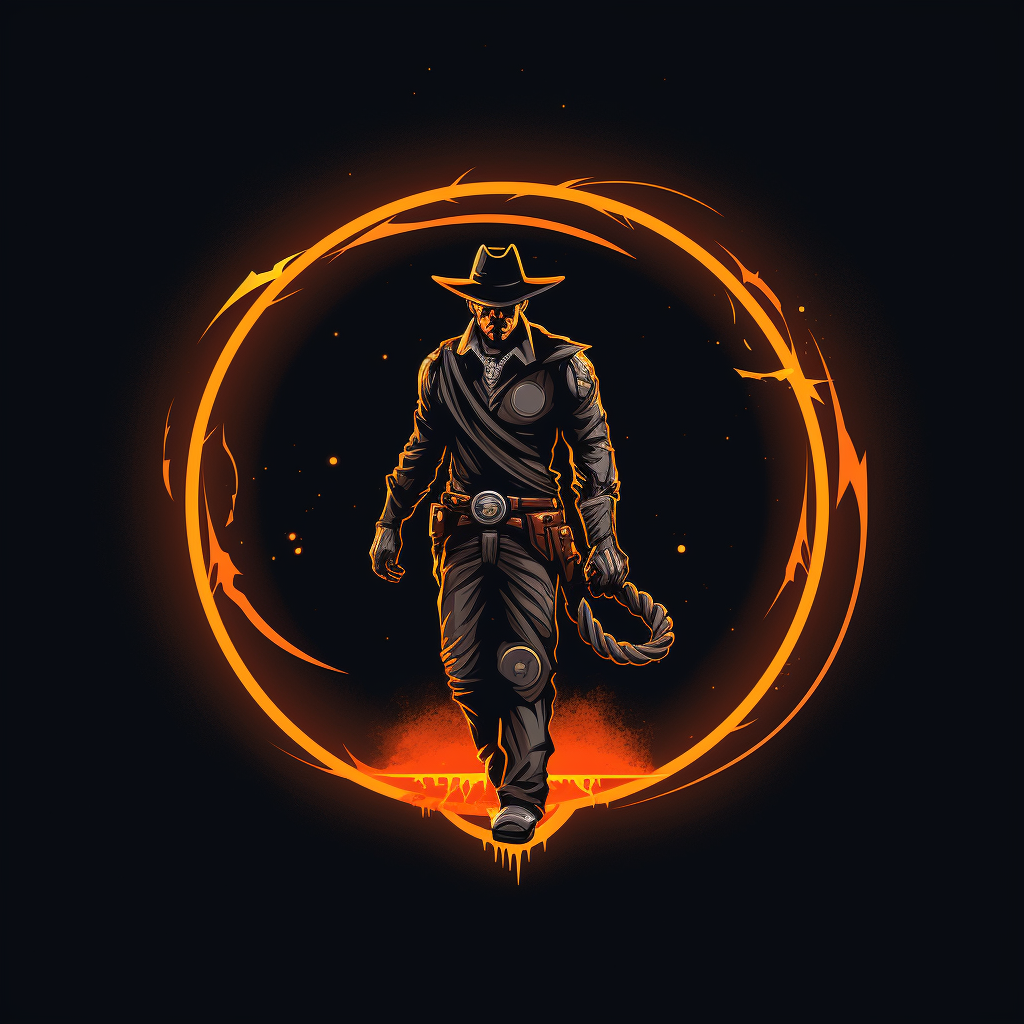 Logo of a cowboy with a lasso on black background