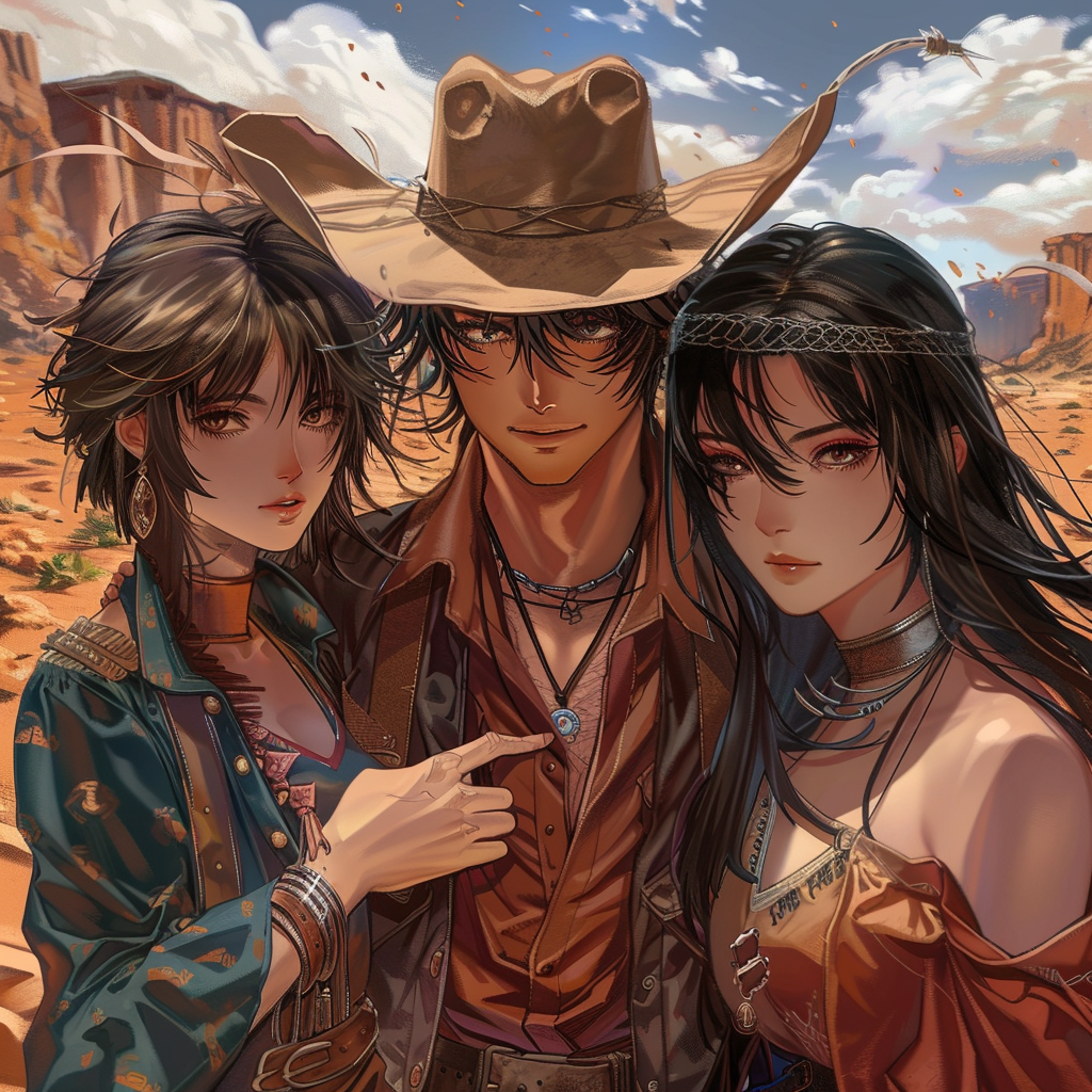 Cowboy with Moroccan girls in anime style