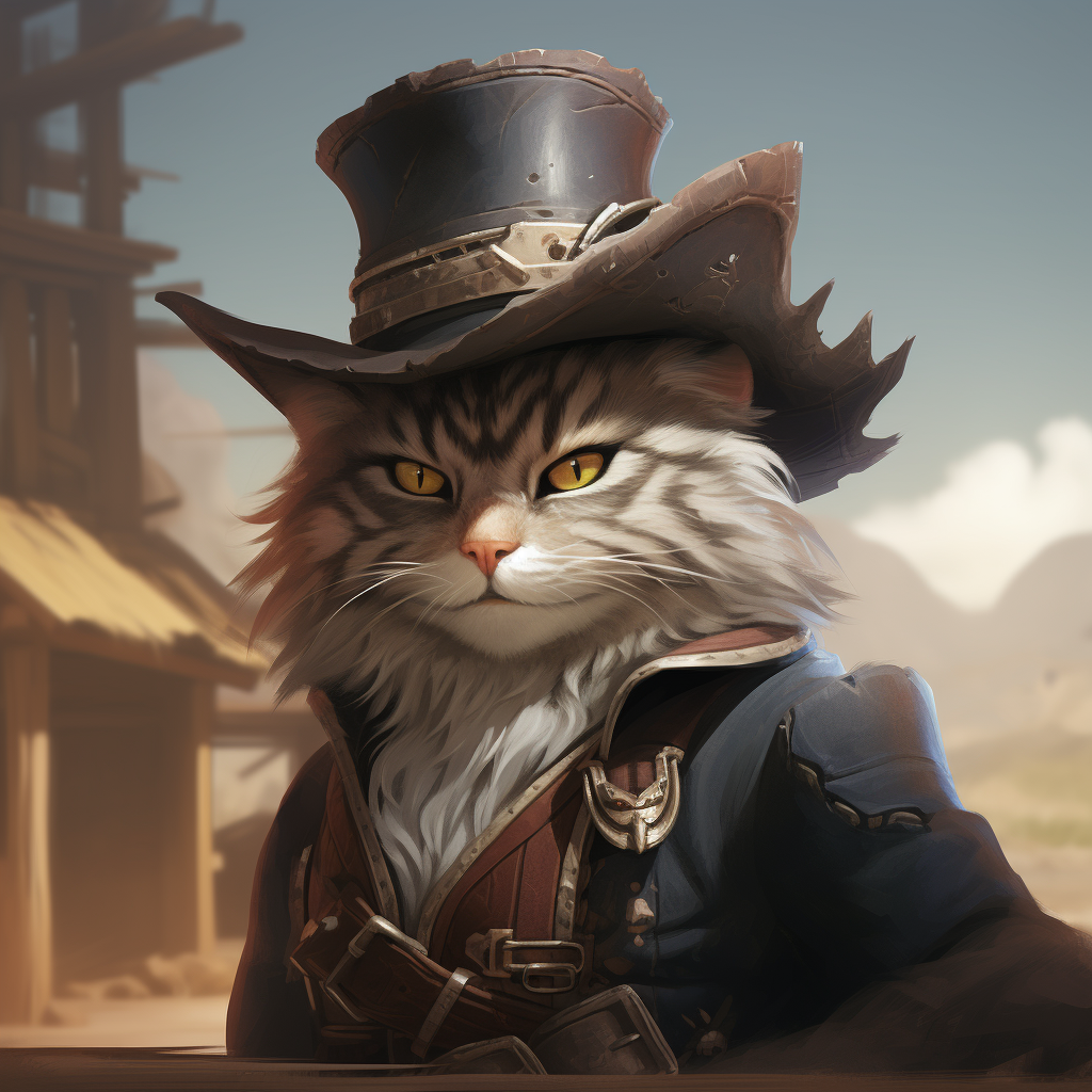 Cat wearing cowboy hat with sneering expression