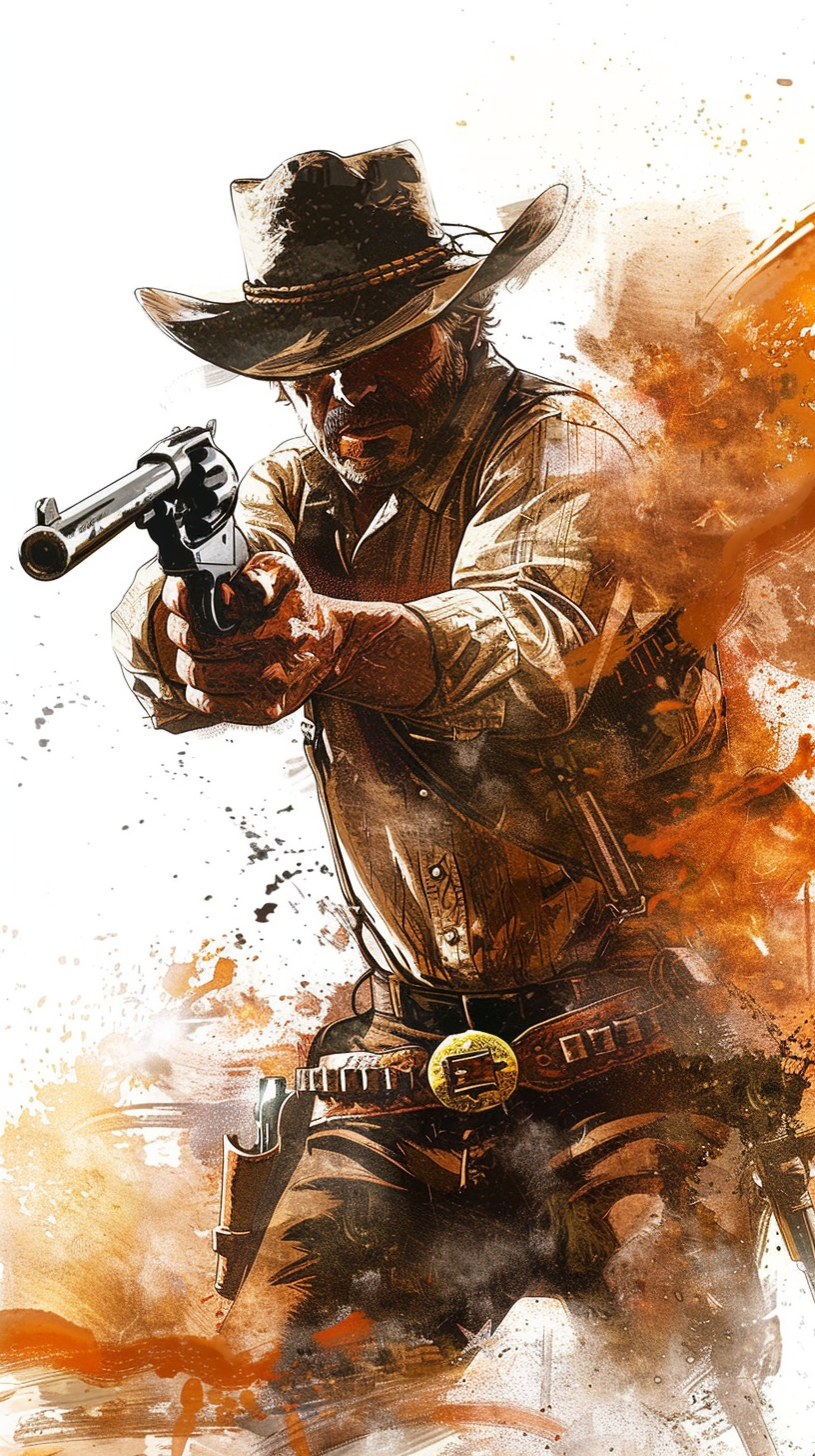 Cowboy shooting gunfight illustration