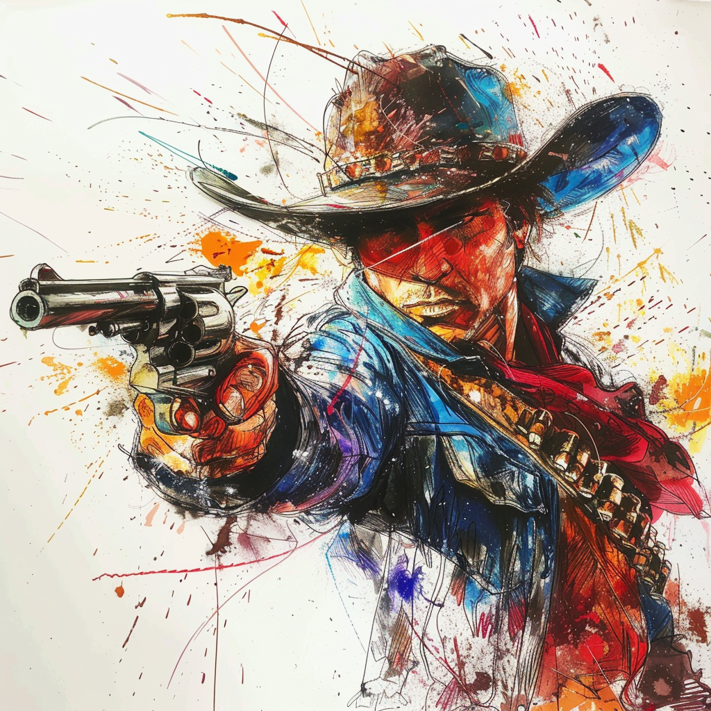 Hyper realistic cowboy shootout sketch