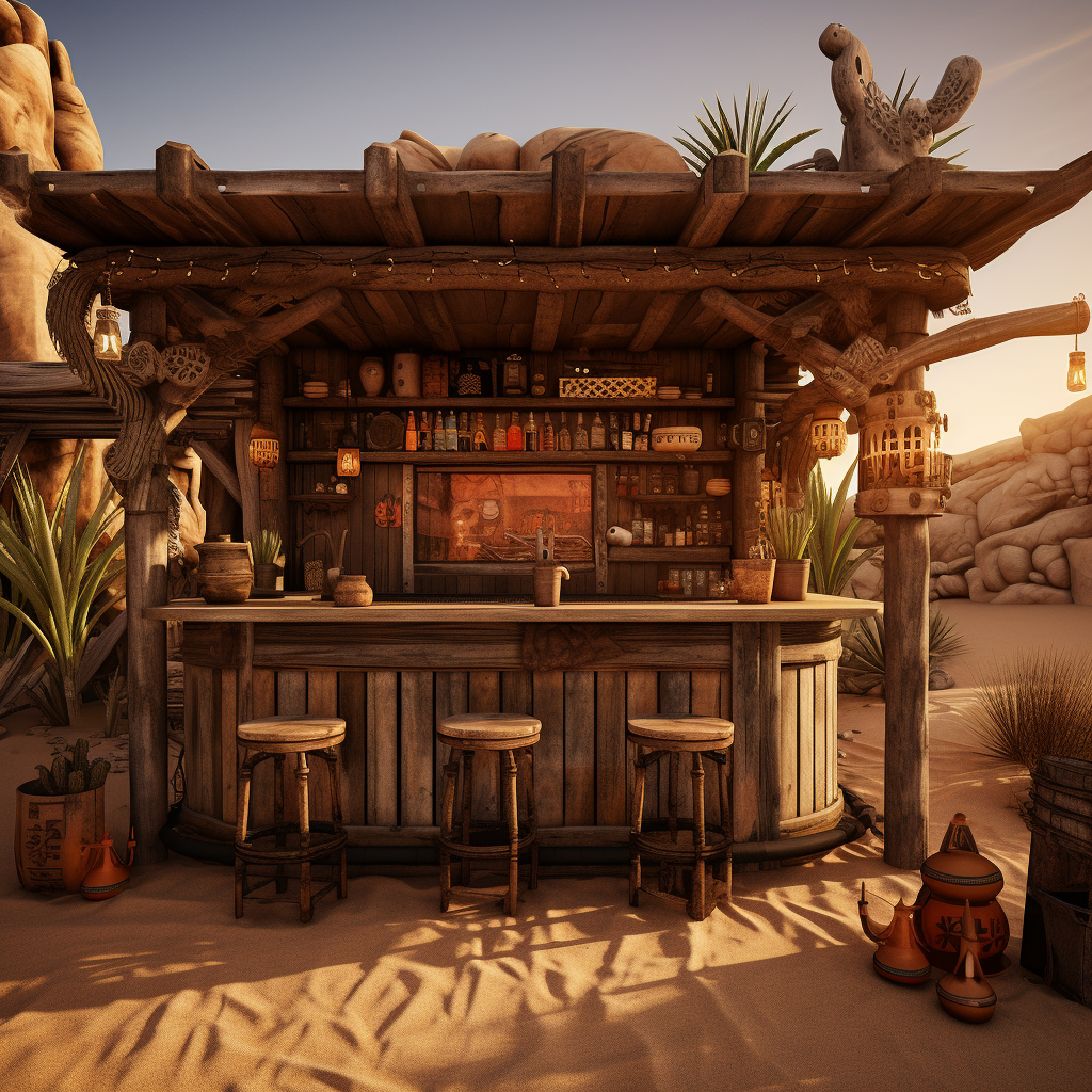 Colorful cowboy-inspired desert tiki bar