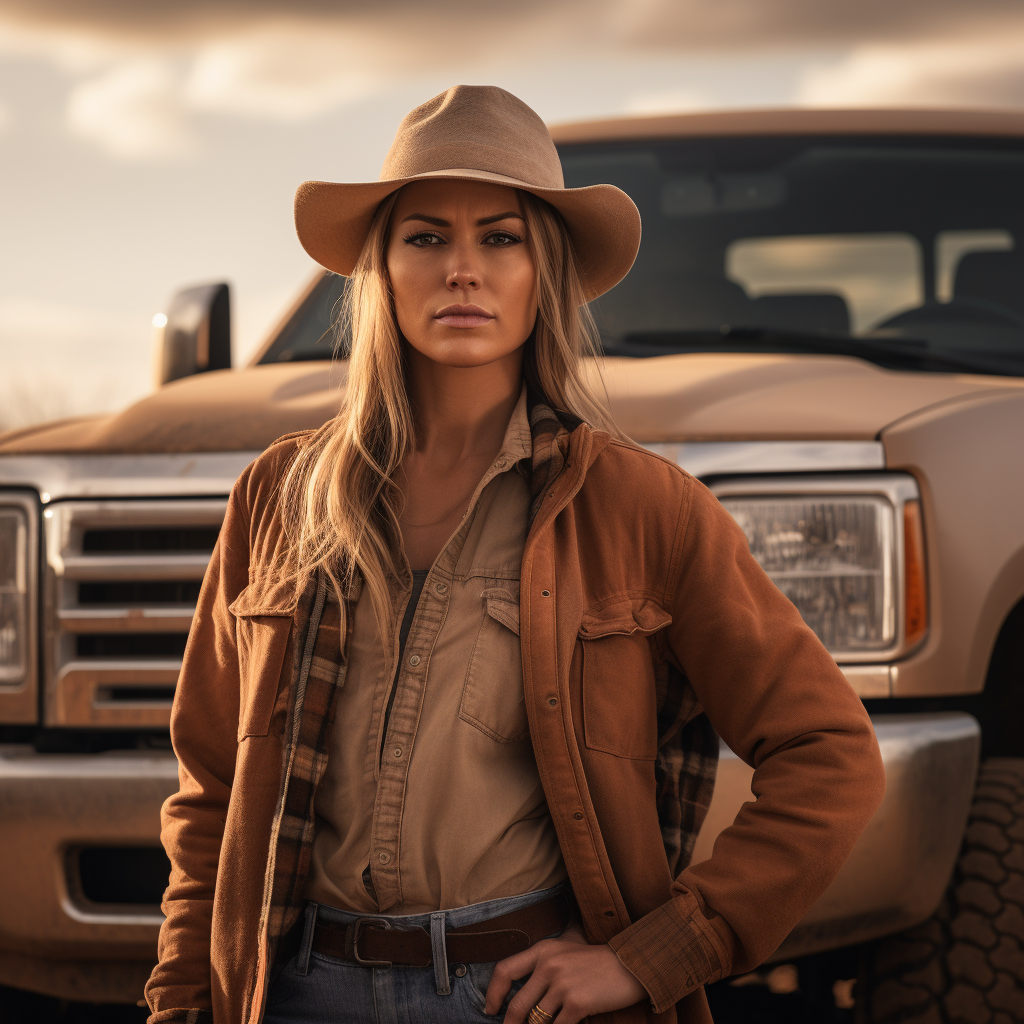 Cowgirl posing with truck