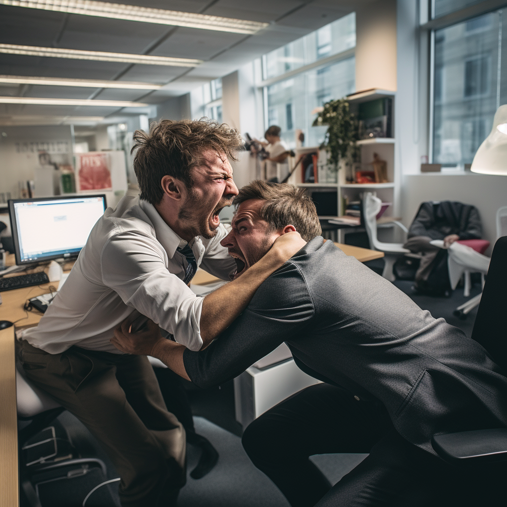 Two coworkers fighting in office