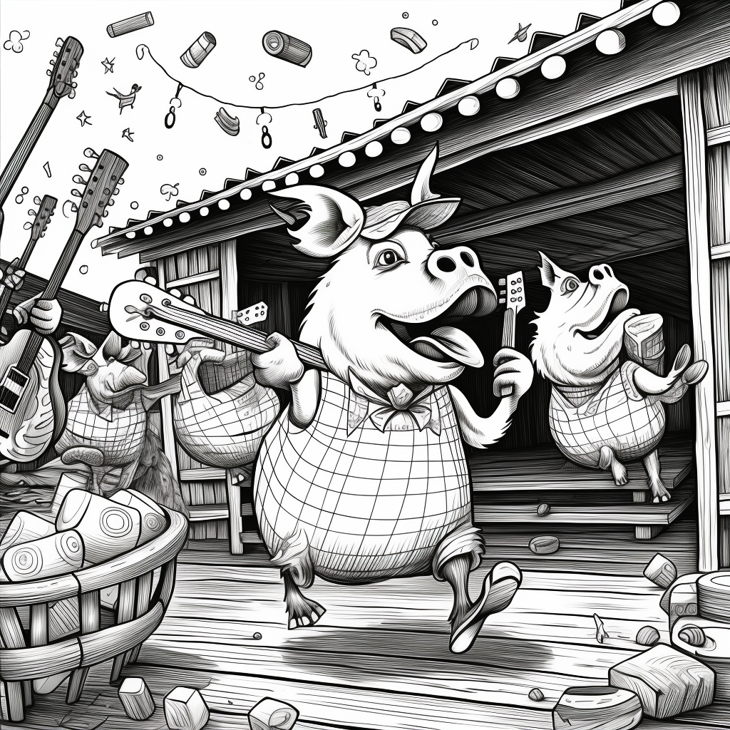 Hand-drawn illustration of dancing farm animals