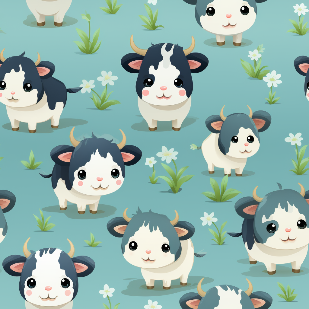 Cute cows in kawaii pattern