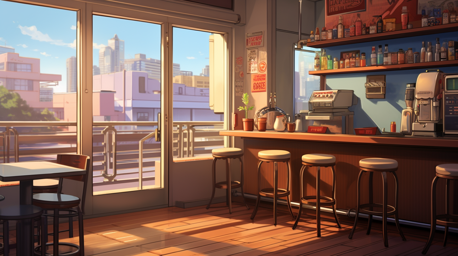 Modern Anime Coffee Shop Interior