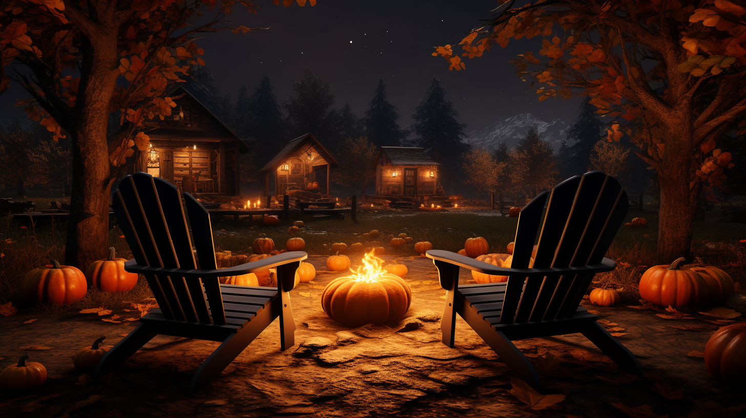 Two armchairs by a campfire in an autumn forest