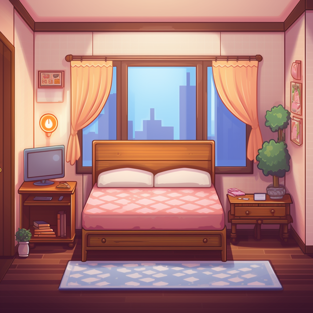 Cozy Bedroom Pixel Art Front View