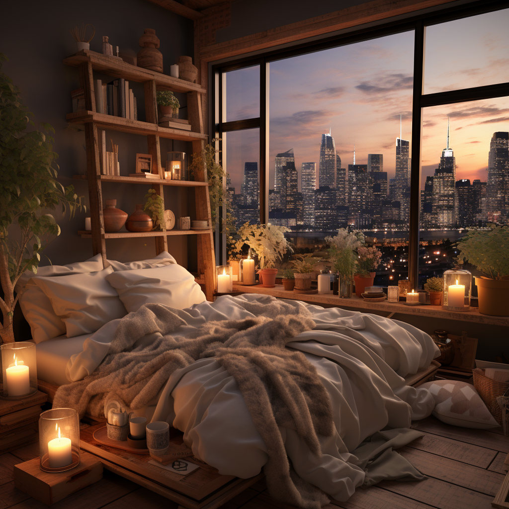 Cozy bedroom with beautiful view