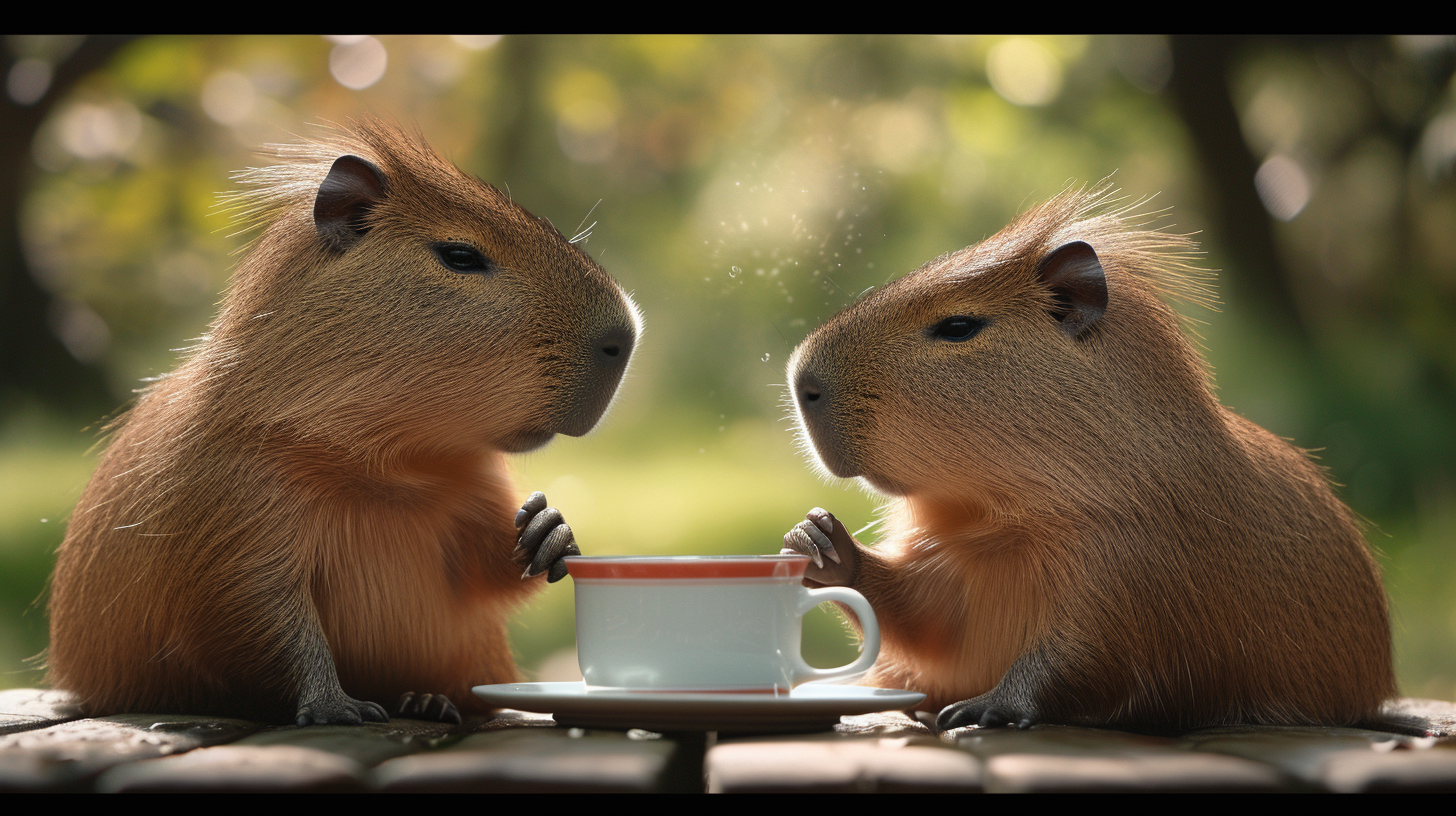 Cute capybaras enjoying tea together