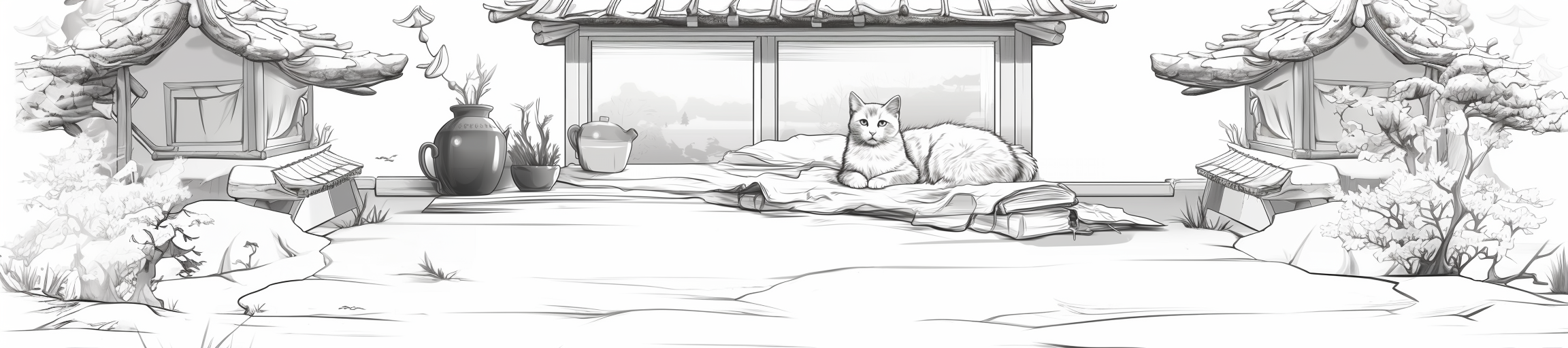 Illustration of a Round Cat Sleeping in Cozy Living Room