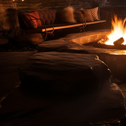 Serene cave with rain and fire