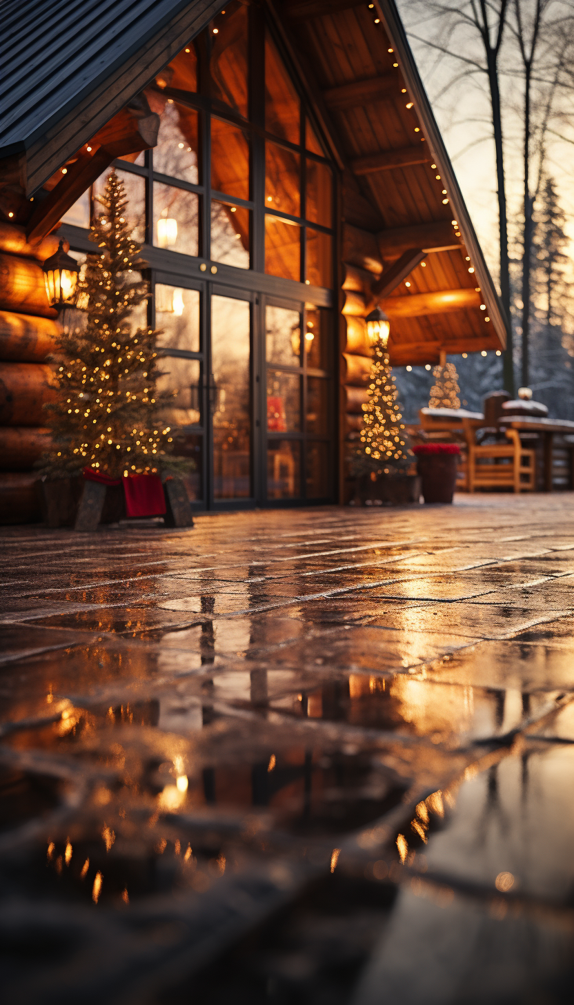 Christmas tree cabin interior with warm ambiance