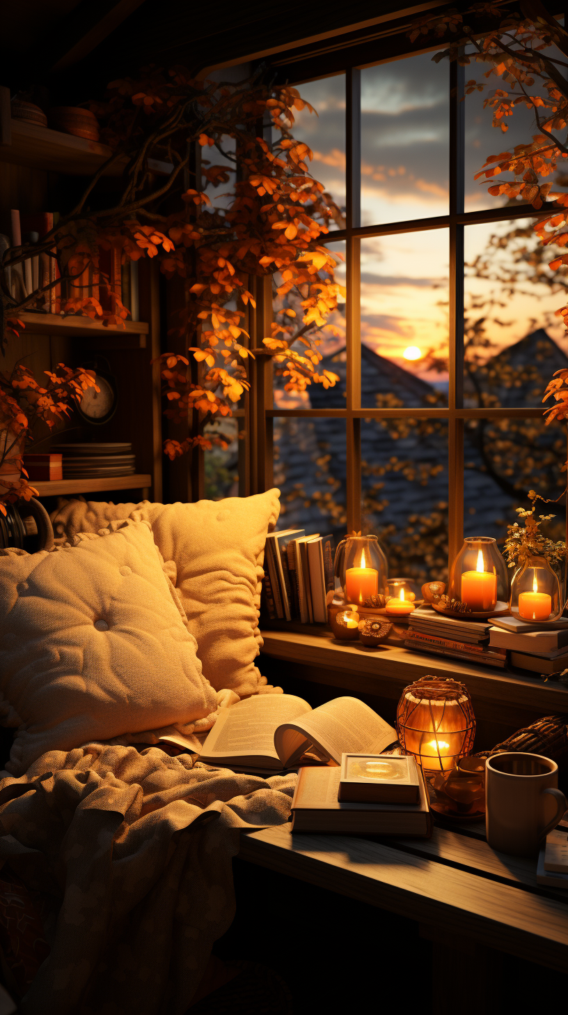 Vibrant Cozy Fall Scene with Volumetric Lighting