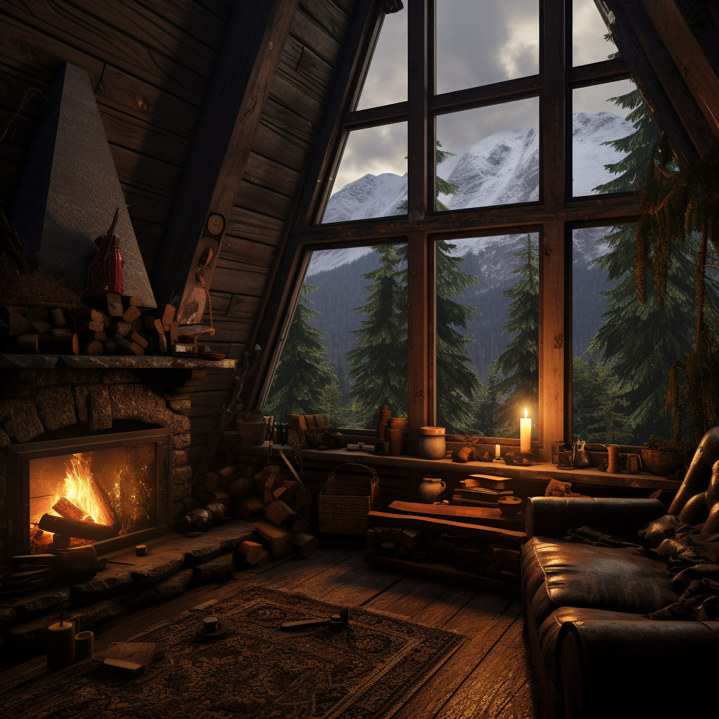 Cozy Fireplace Lost Cabin Woods