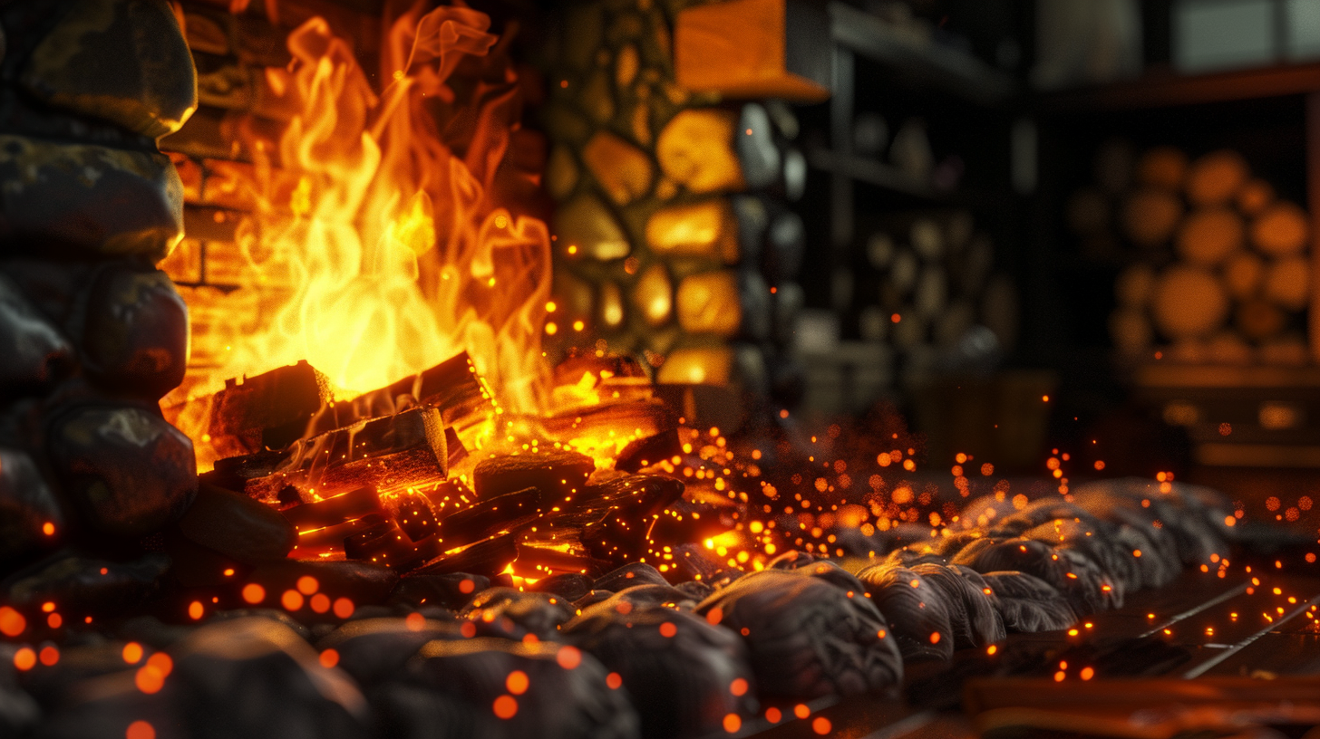 Cozy fireplace with burning embers