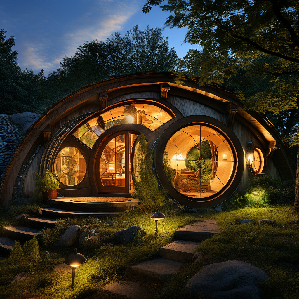 Cozy Hobbit home at night