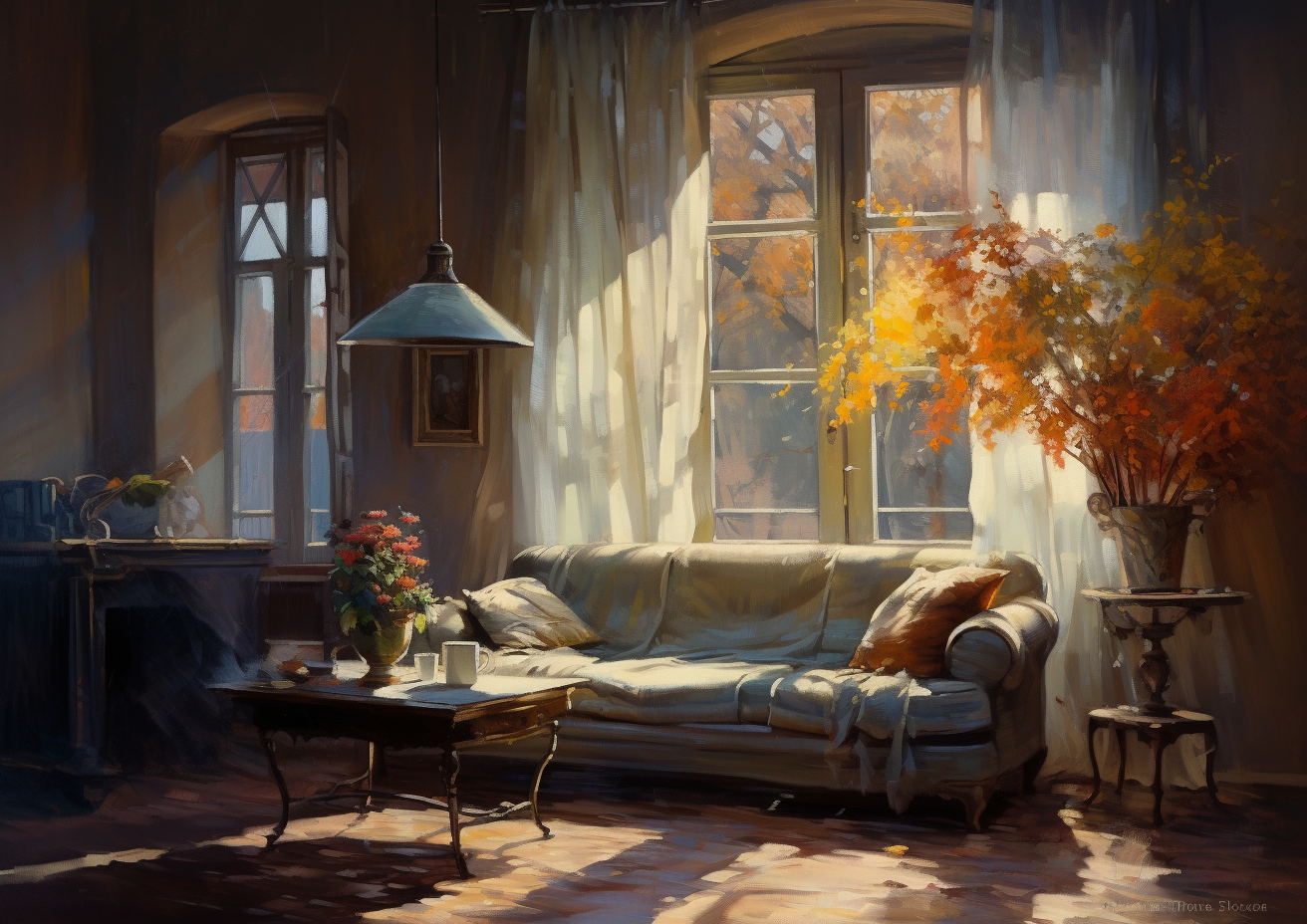 Cozy Interior Painting with Dramatic Lighting