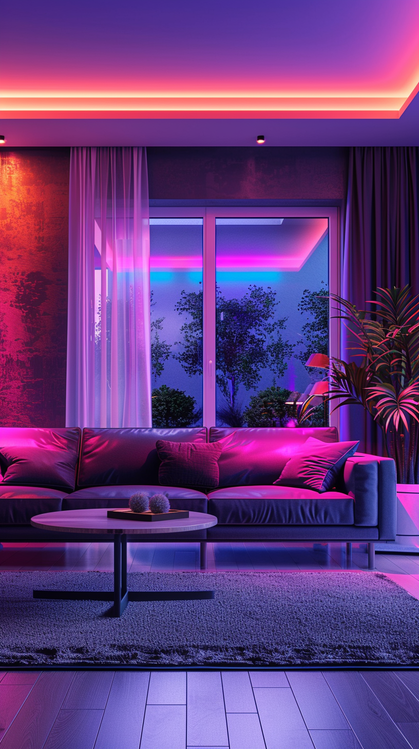 Cozy Living Room in Neon Purple