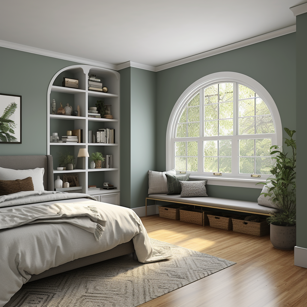 Cozy master bedroom with bookcases