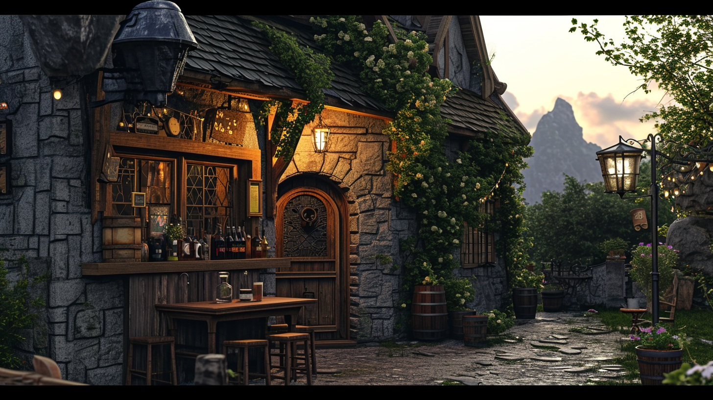 Cozy outdoor pub in mountain