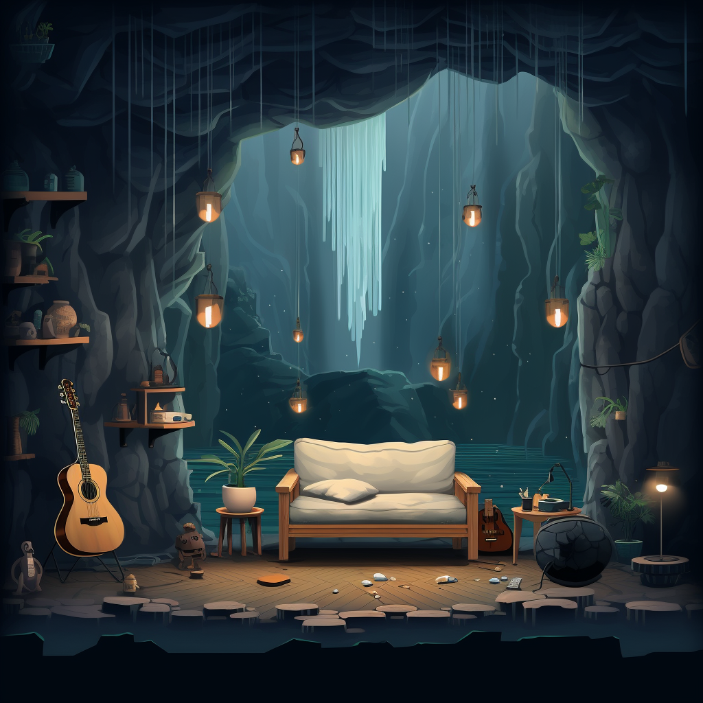 Cozy Rainstorm Cave with Bamboo Fire Lantern Holders