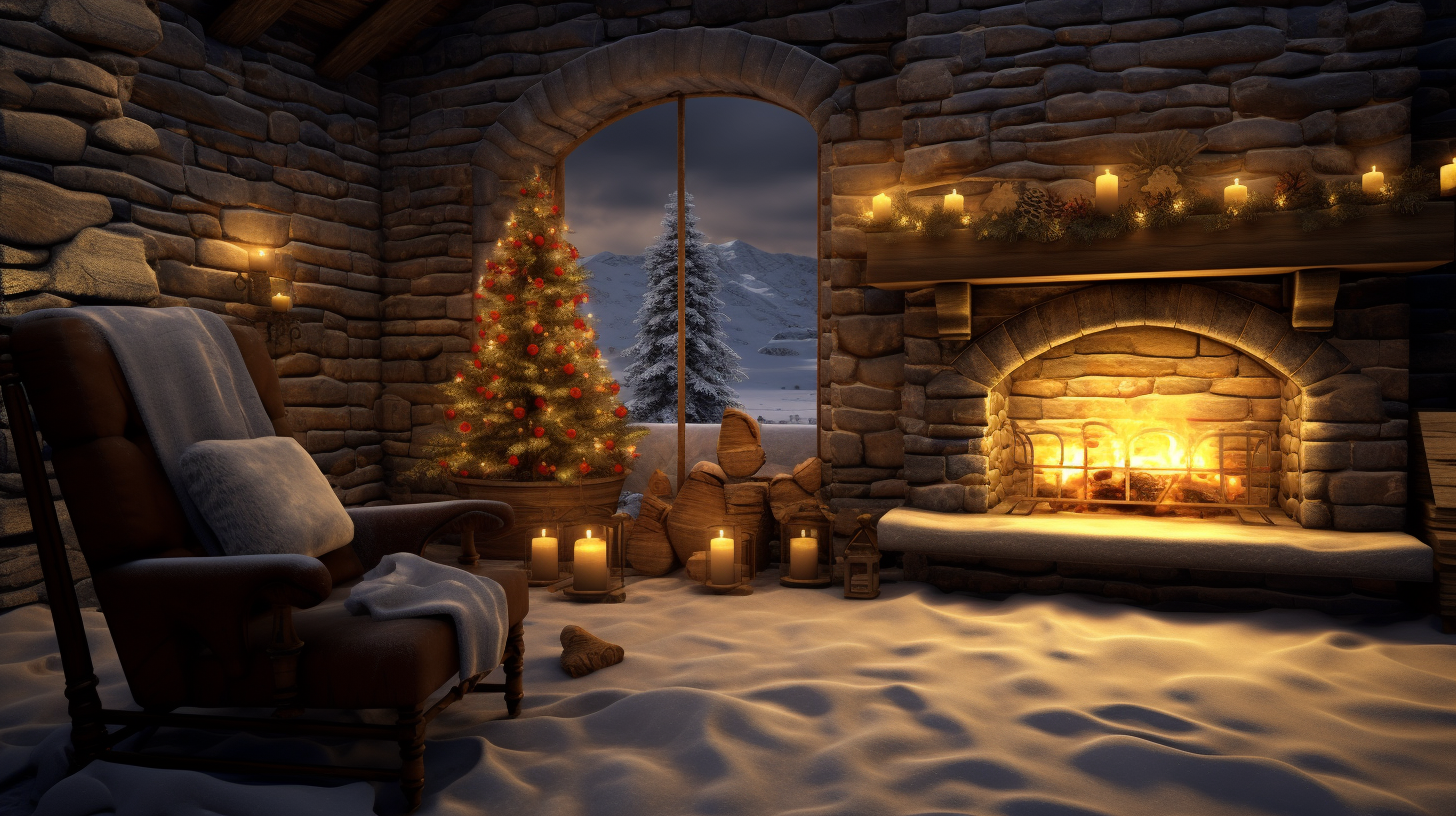 Cozy Stone Winter Christmas Fireplace Cottage