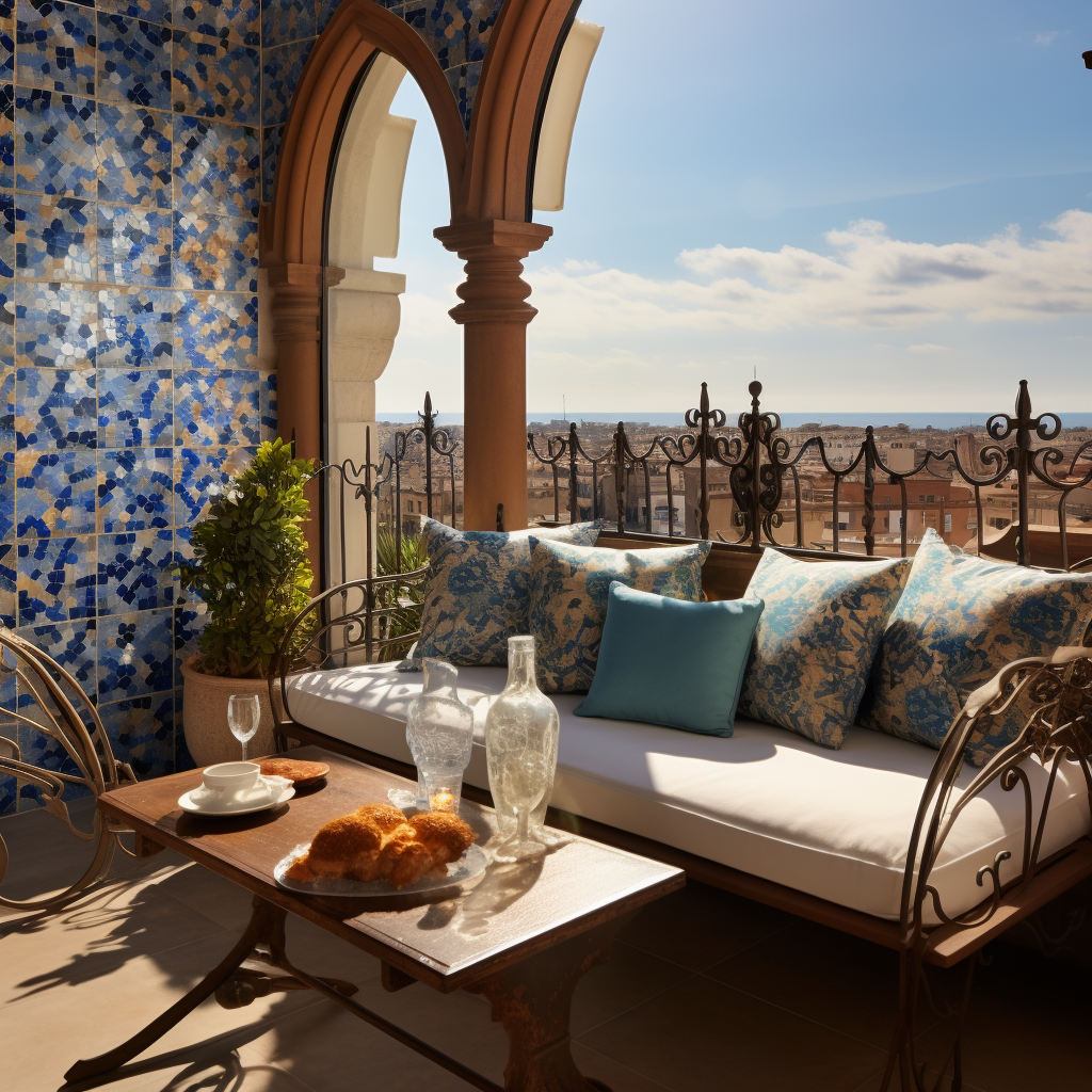 Cozy terrace hotel room Gaudí style Barcelona