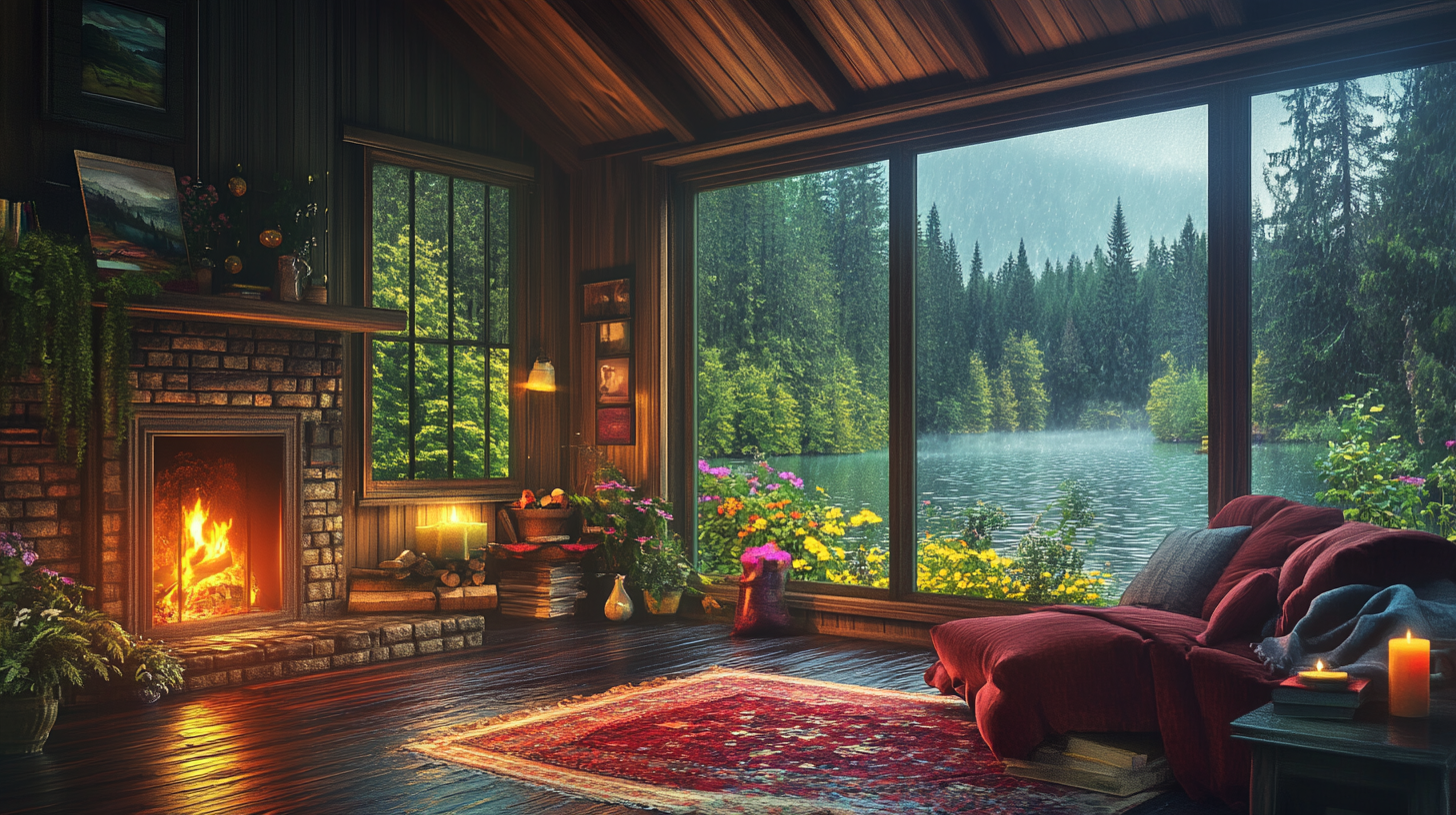 Cozy cabin with fireplace and lake views