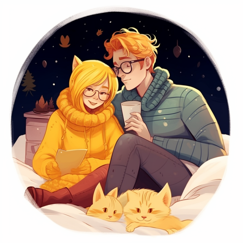 Adorable cat and people in cozy winter bed