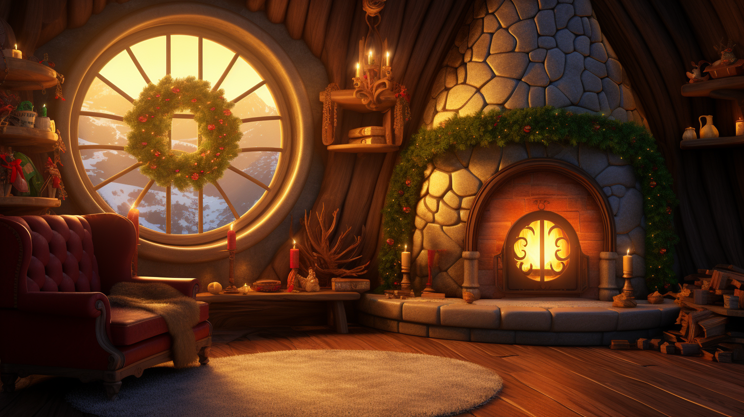 Cozy Hobbit Cabin with Christmas Fireplace